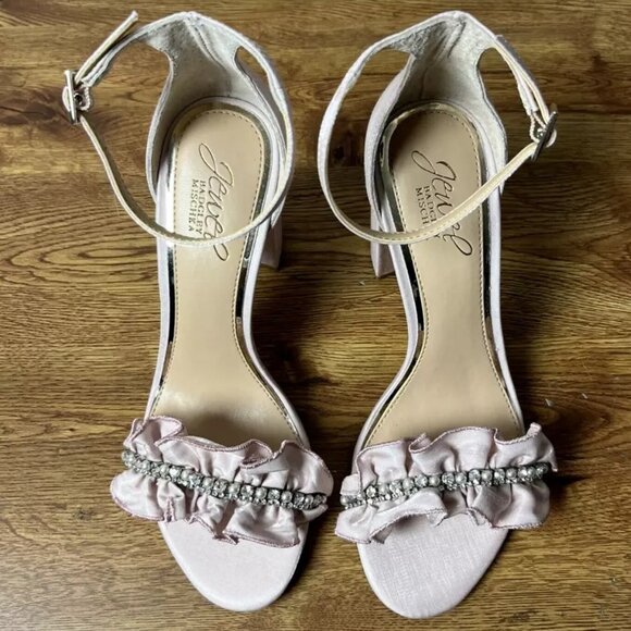 Brand New - Badgley Mischka Womens Deva Ruffle High Block Heel - Pastel Pink - 5 - Picture 2 of 7